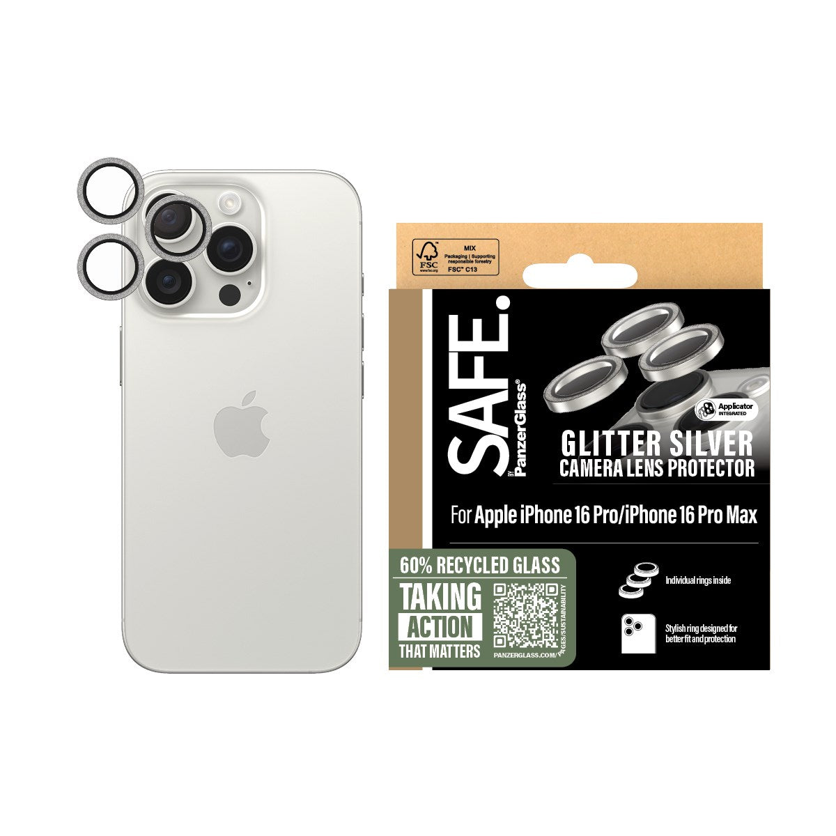 SAFE. by PanzerGlass® Camera Lens Protector Glitter Silver iPhone 16 Pro | 16 Pro Max